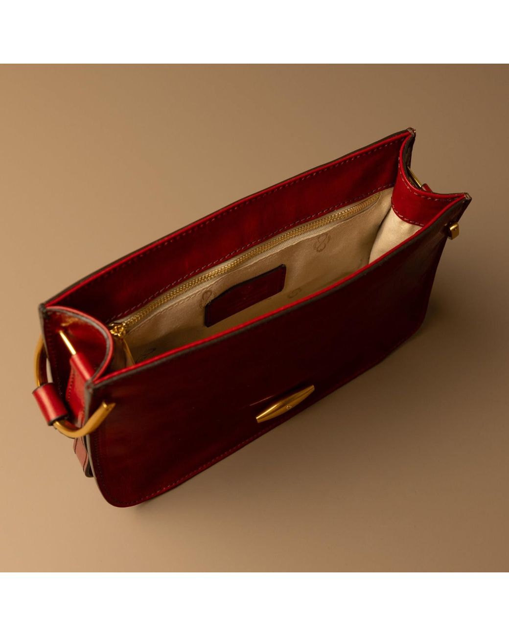 Time Resistance Red Leather Flap Bag For