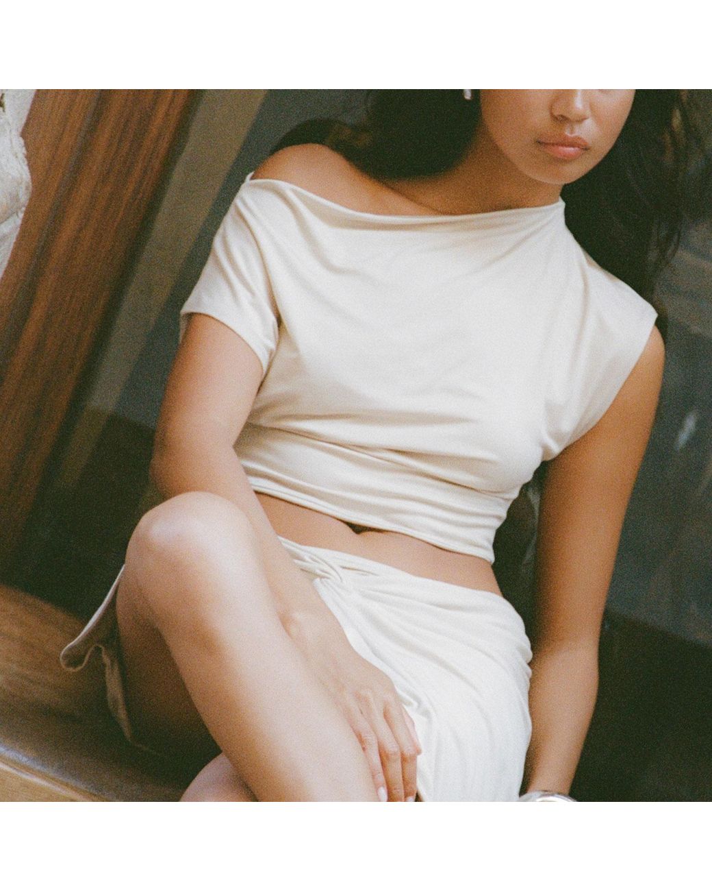 Audrey Vallens White Neutrals Bamboo Crop Top