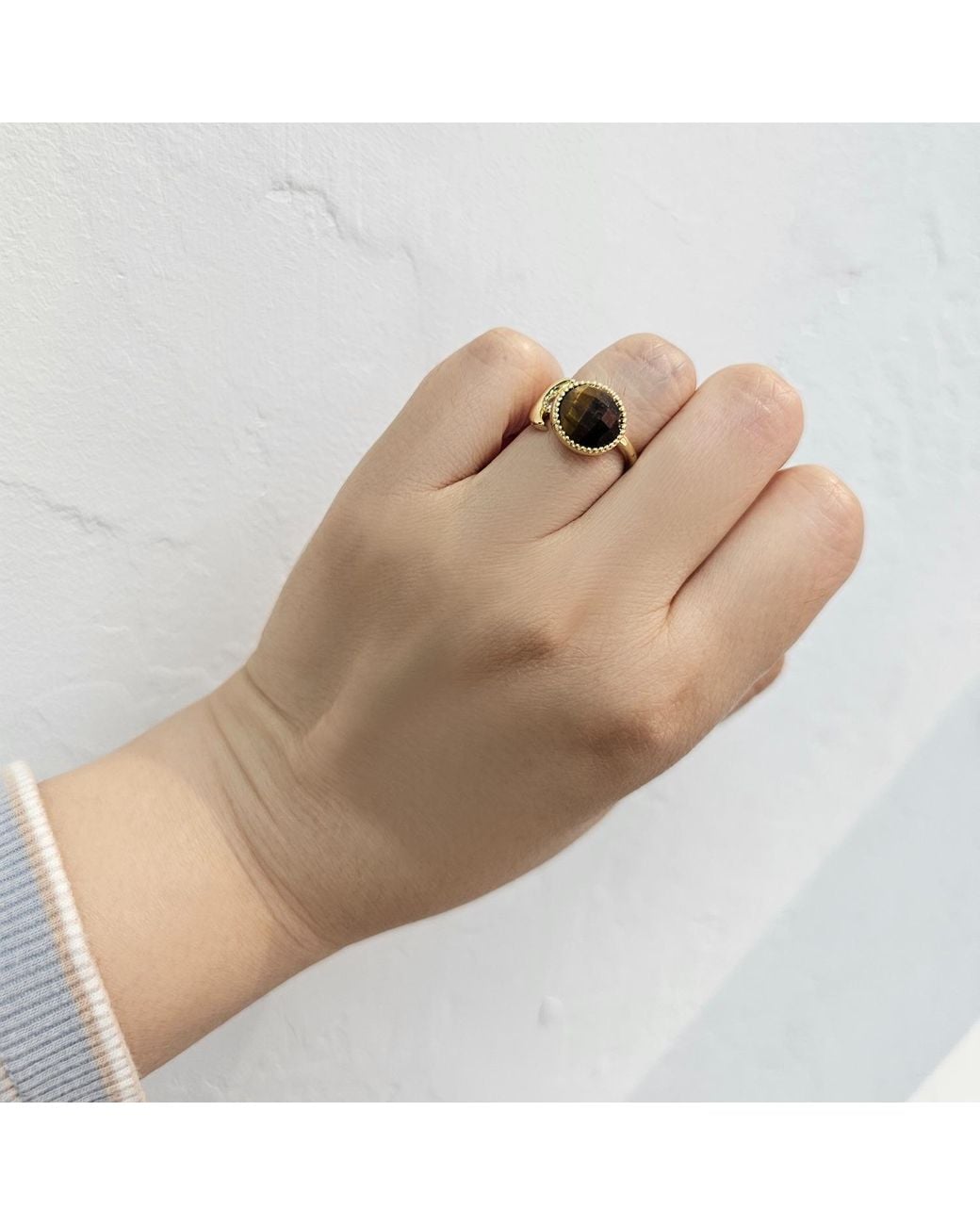Farra Metallic Tiger-Eye With Zircon Open Ring