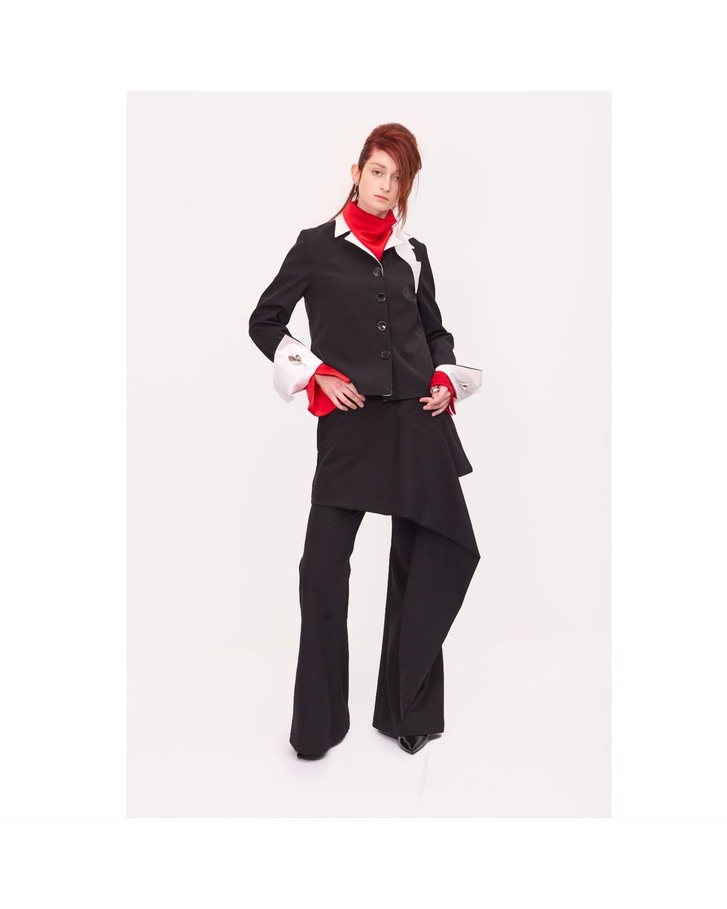 Julia Allert Black Asymmetric Overlay Flared Trousers