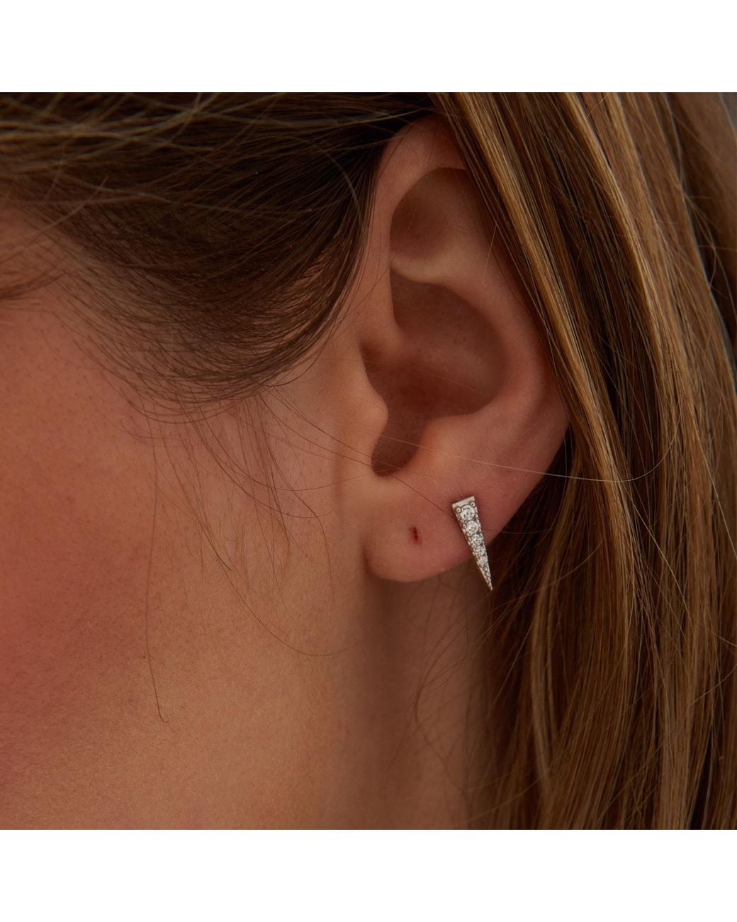 Spero London Metallic Long Pave Dagger Stud Earrings Sterling