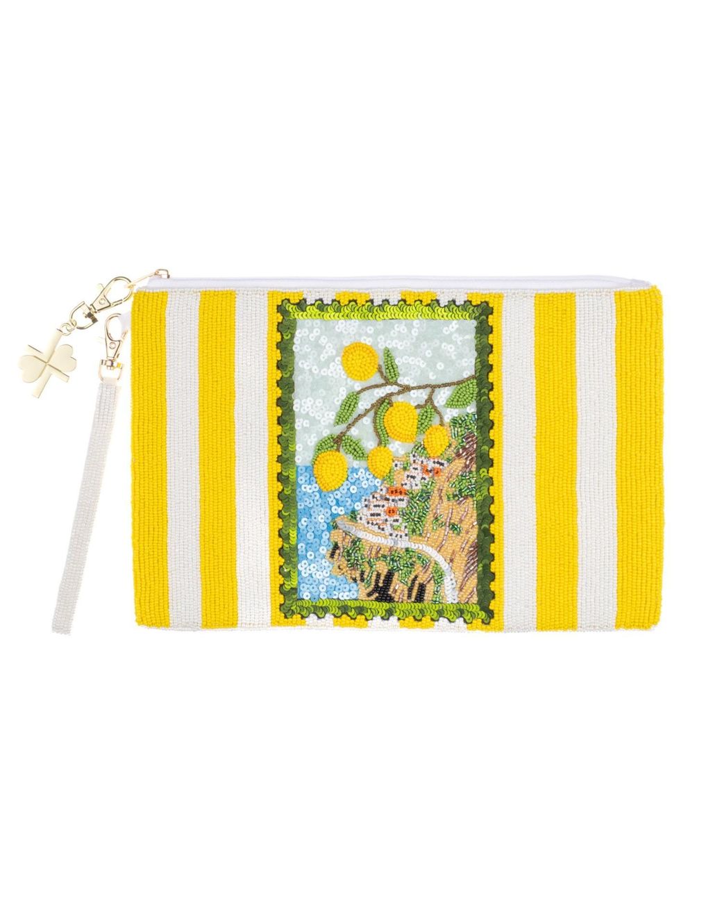 Laines London Yellow Summer Lemon Grove Hand Beaded Clutch