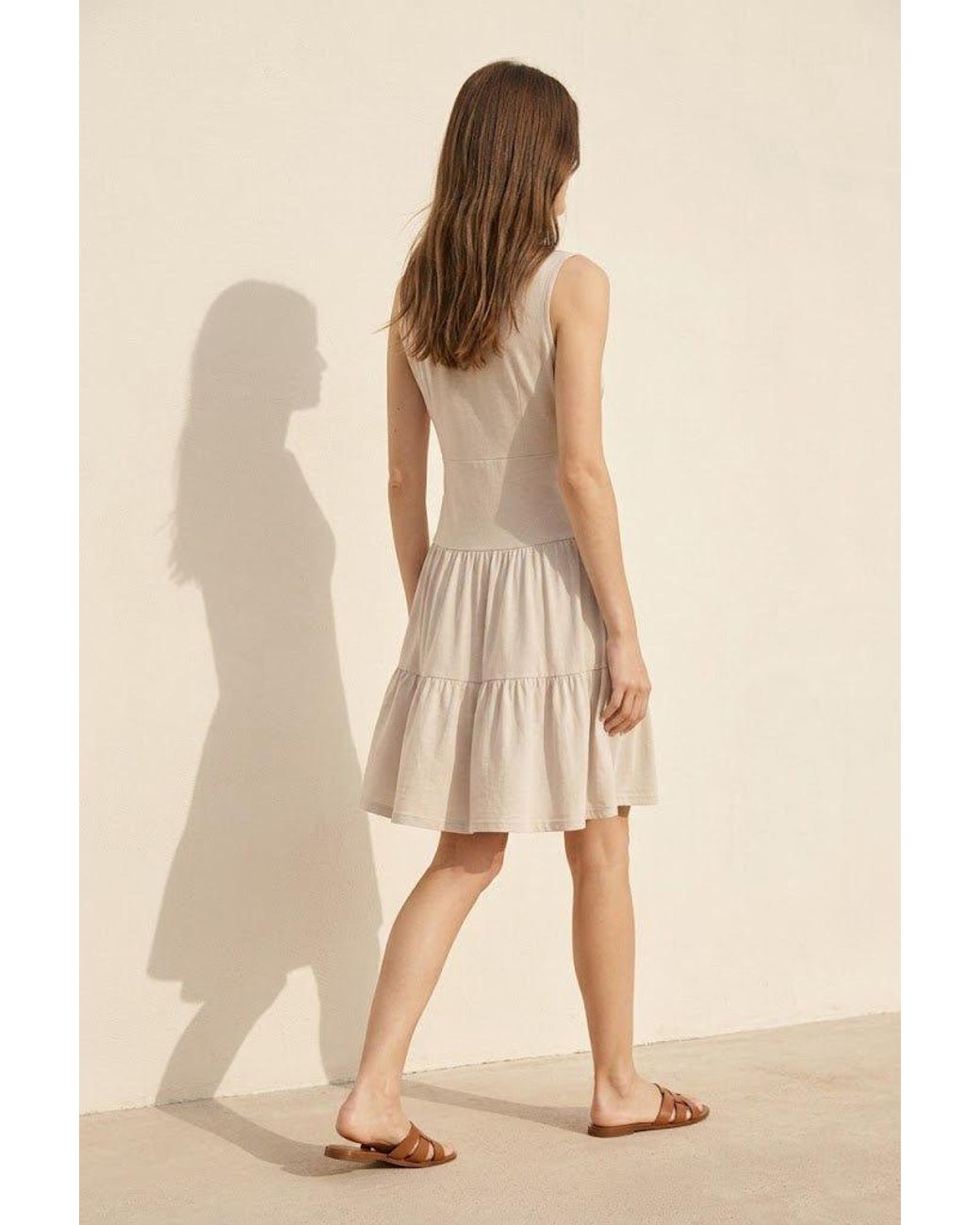 Conquista Natural Neutrals Draped V-Neck Tiered Jersey Dress