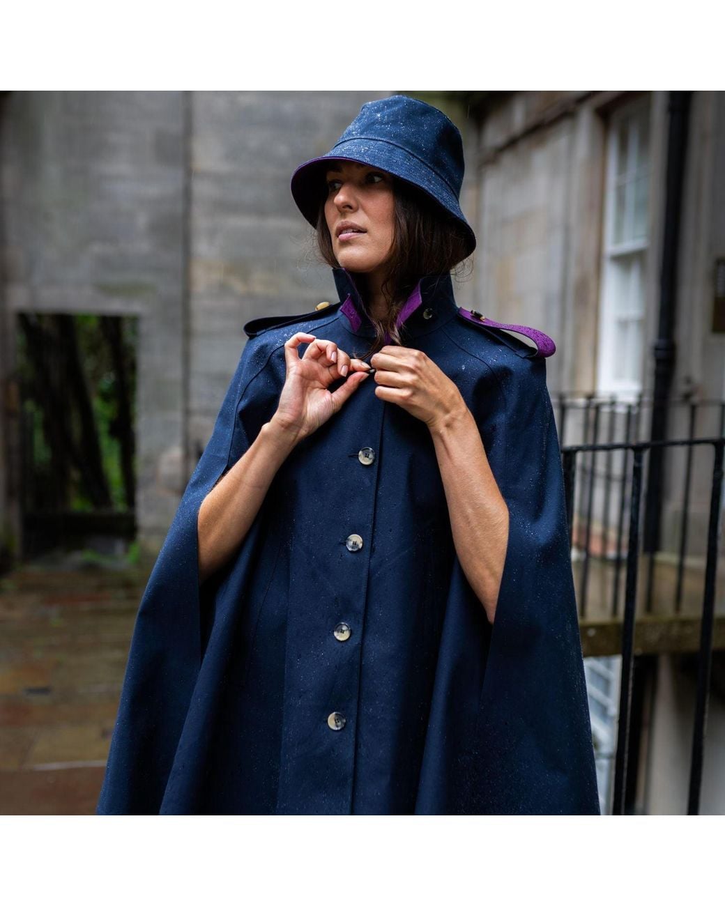 BEIRA Blue Nadia Waterproof Cape With Contrast