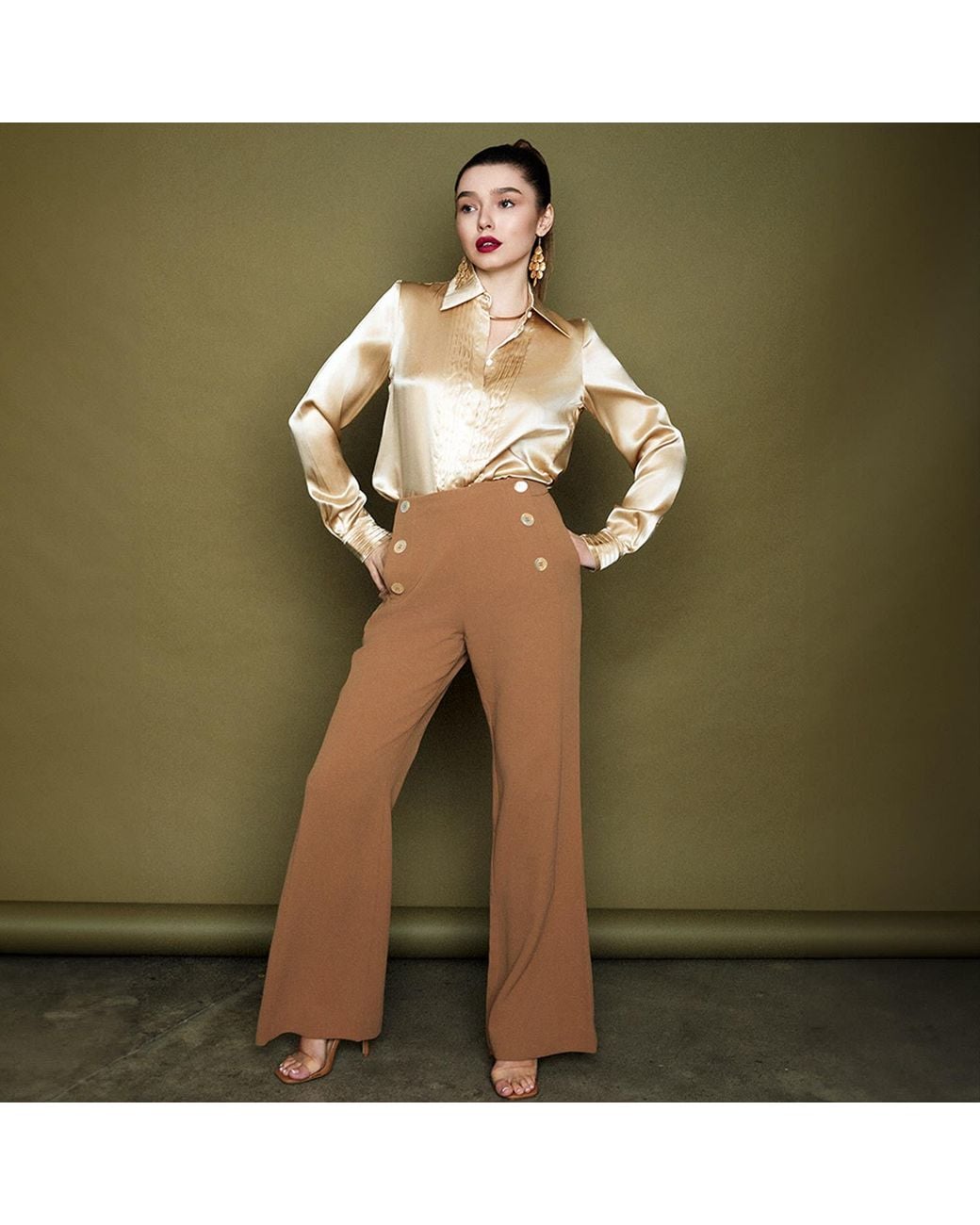Solgo Atelier Natural Martha Sailor Bootcut Crepe Pant