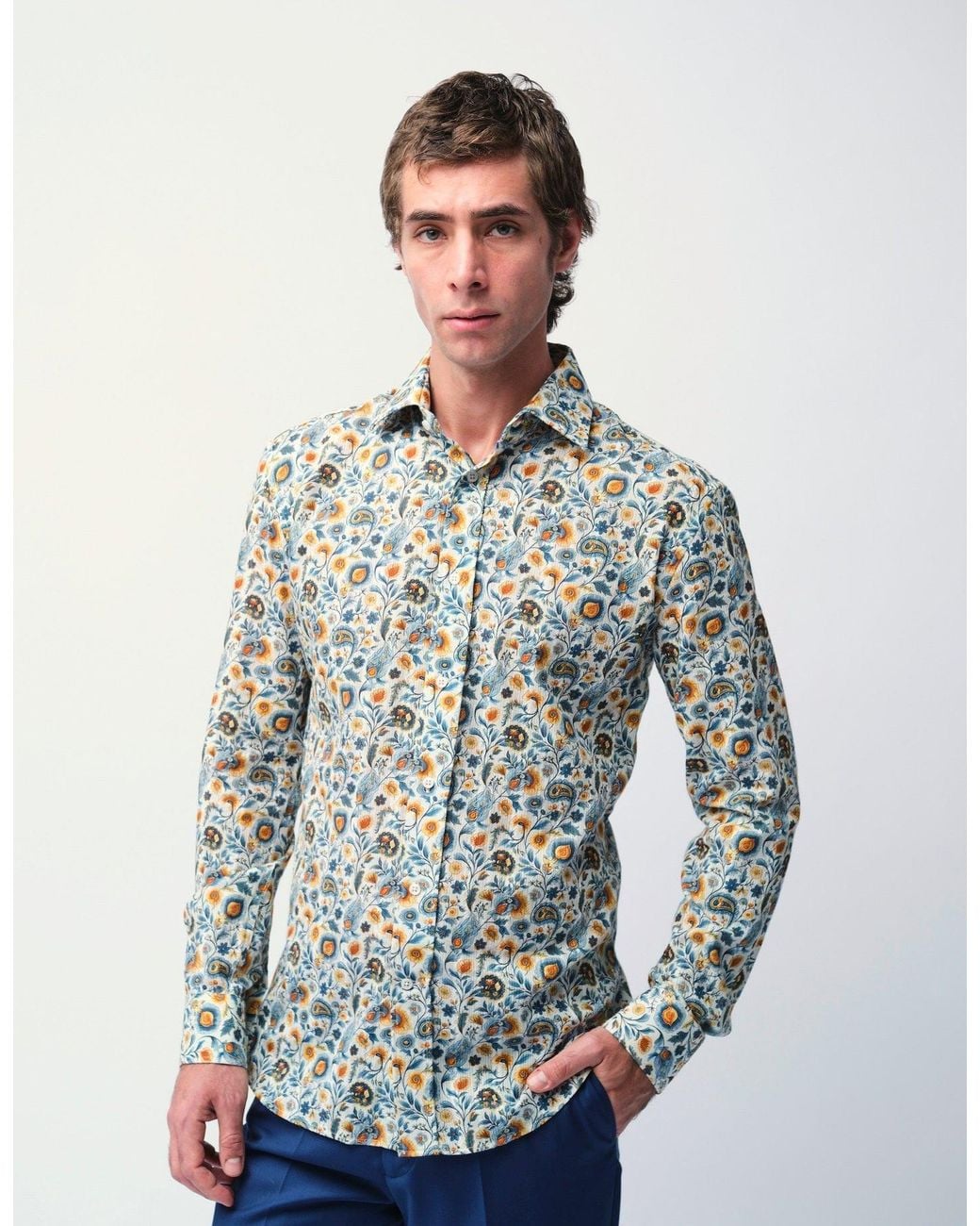 Gresham Blake Gray Neutrals Cream Paisley Jacquard Shirt for men