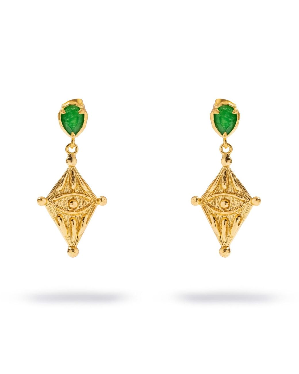 Ebru Jewelry Metallic Ancient Gaze Evil Eye Jade Drop Earrings