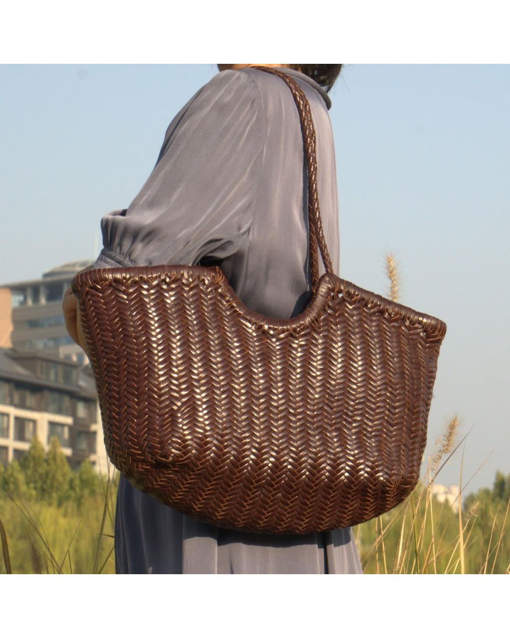 Rimini Brown Woven Leather Handbag