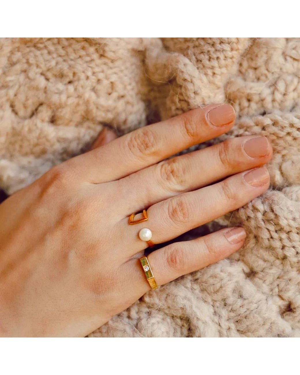 LINYA JEWELLERY Metallic Natural Pearl Adjustable Ring