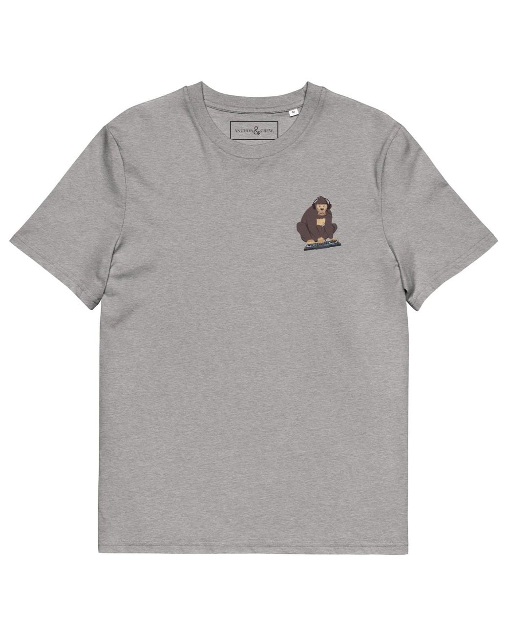 Anchor and Crew Gray Heather D J Monkey Organic Cotton Embroidered T-Shirt