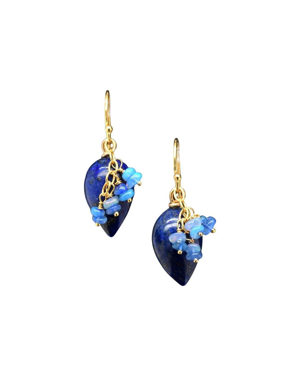Lori Kaplan Design Blue Lapis Drops With Opal Earrings