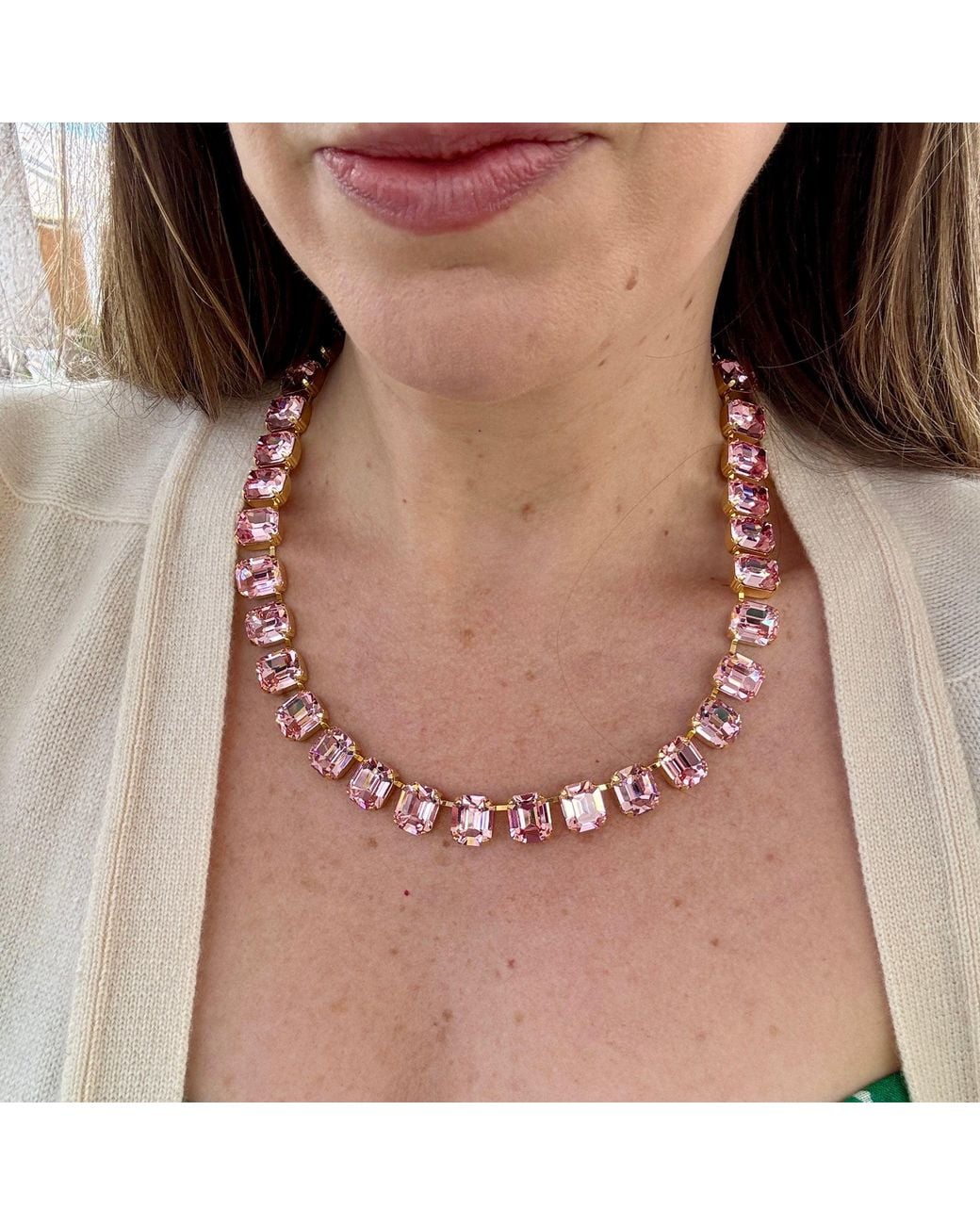 Laura Gray Brown Light Crystal Square Cut Necklace