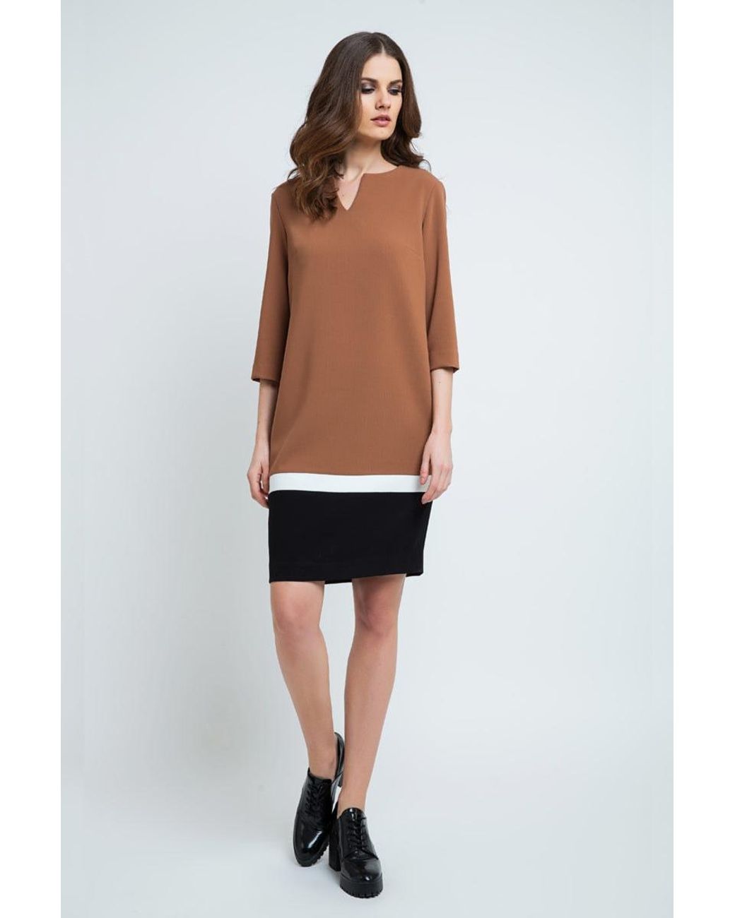 Conquista Brown Colour Block Dress