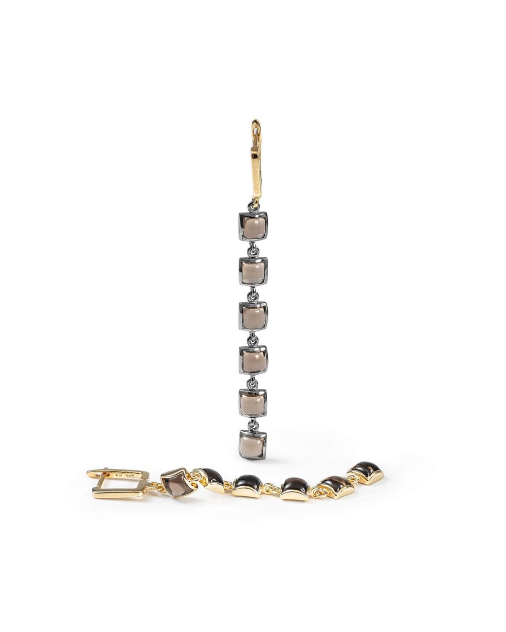 German Kabirski White Aylo Rhodium & Plated Earrings With Smoky Quartz