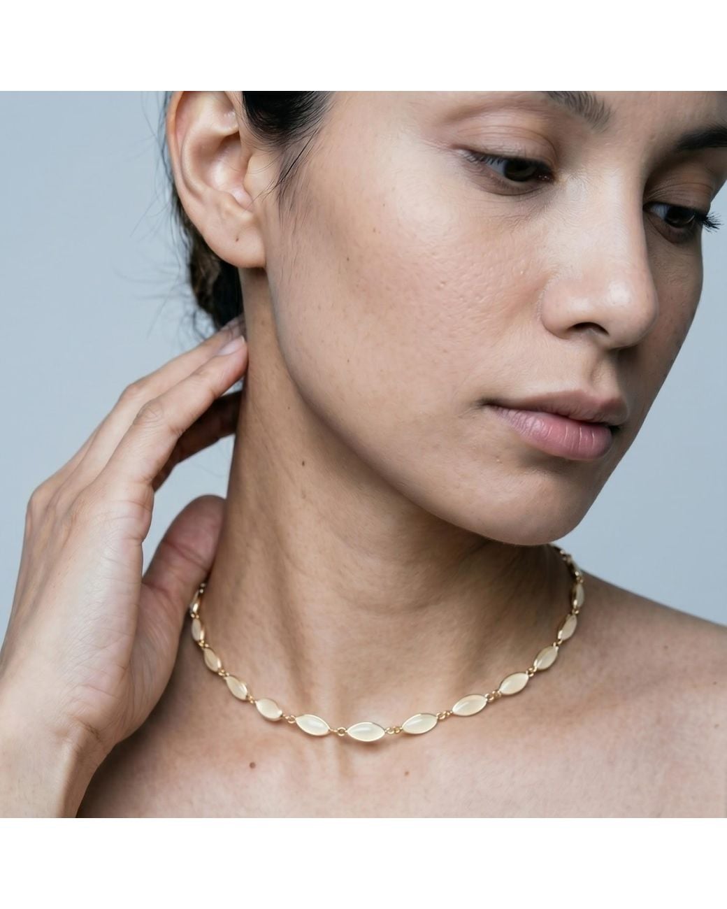 Uchi and Soto Metallic Neutrals Nekomeishi Cream Cats Eye Necklace