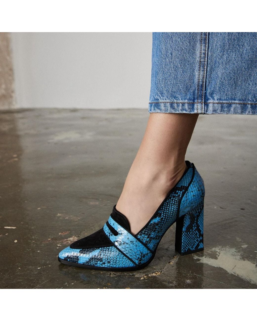 Rosamund Muir London Blue Annabel & Snake Print Loafers
