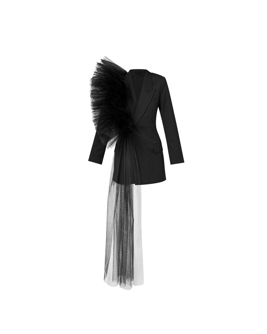 LIA ARAM Black Tulle-Deconstructed Blazer