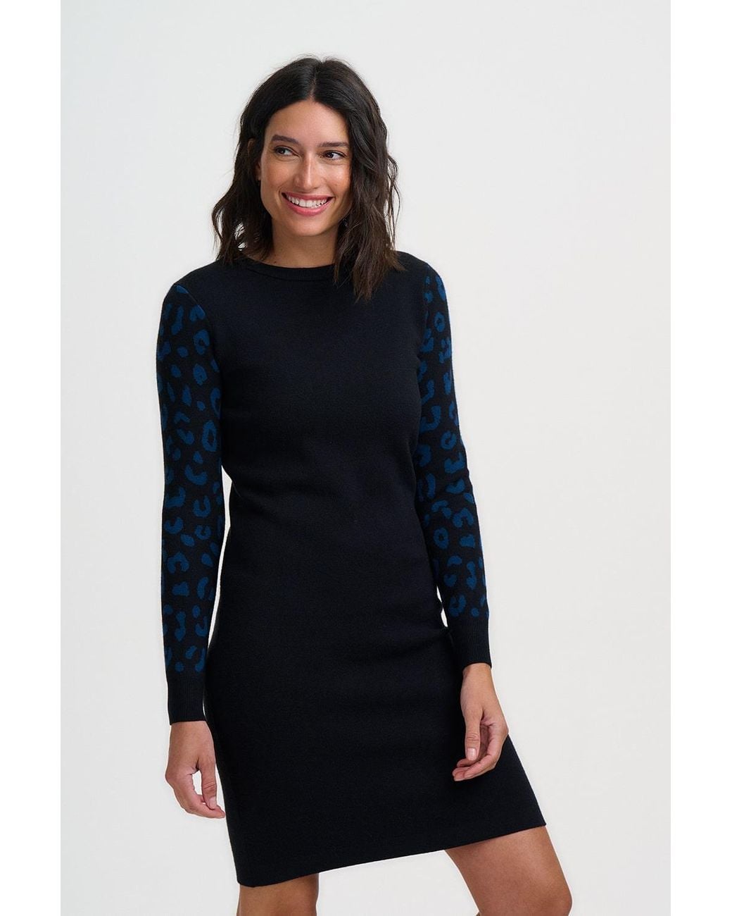 Sugarhill Black Malia Knitted Short Dress Animal Sleeves
