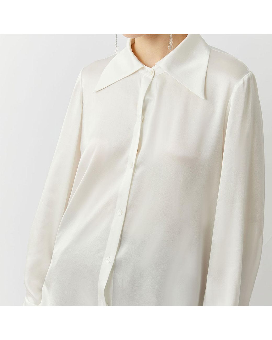 Silkinc White Wide Collar Silk Shirt
