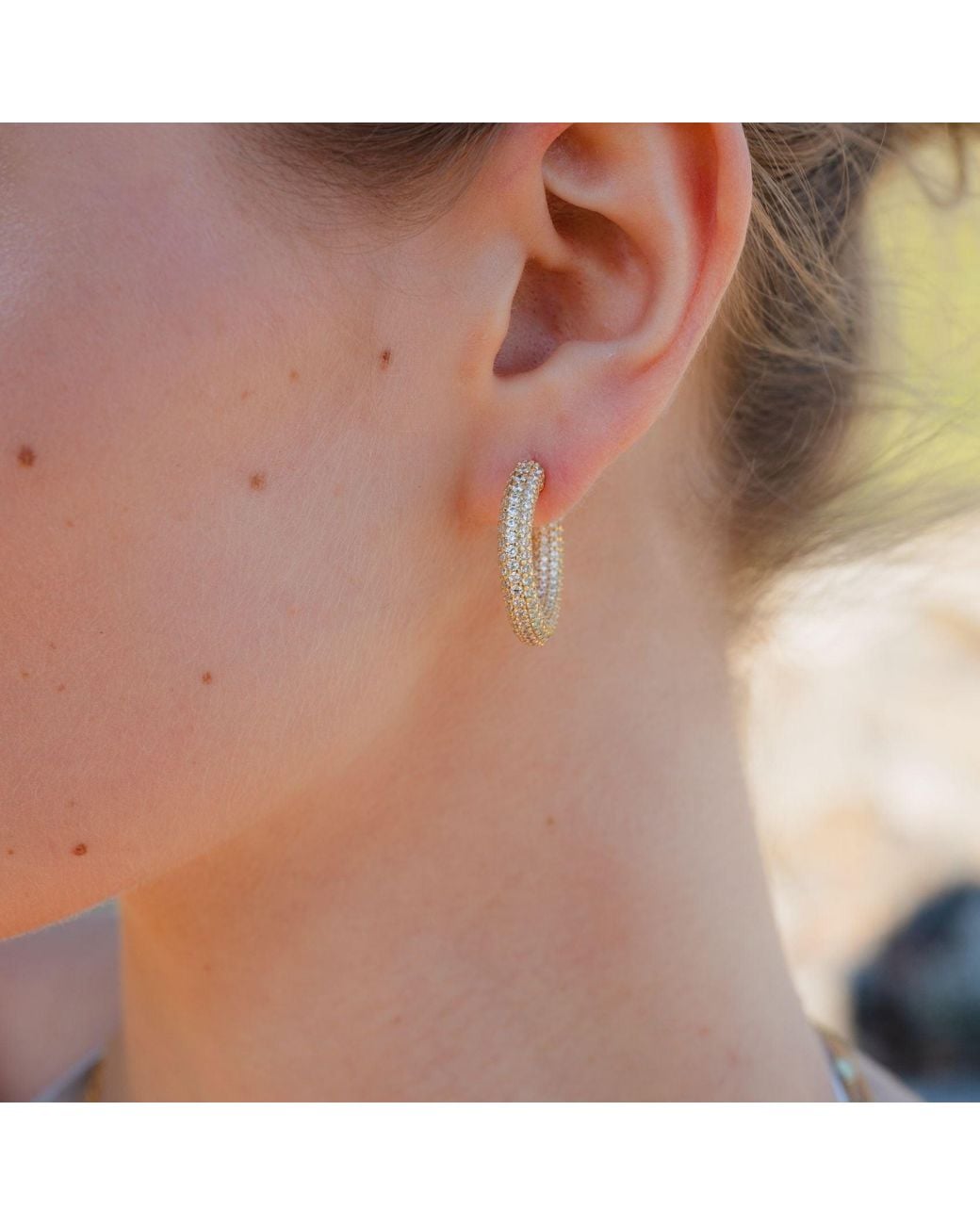 Nazzar Metallic Pave C Hoop Earrings
