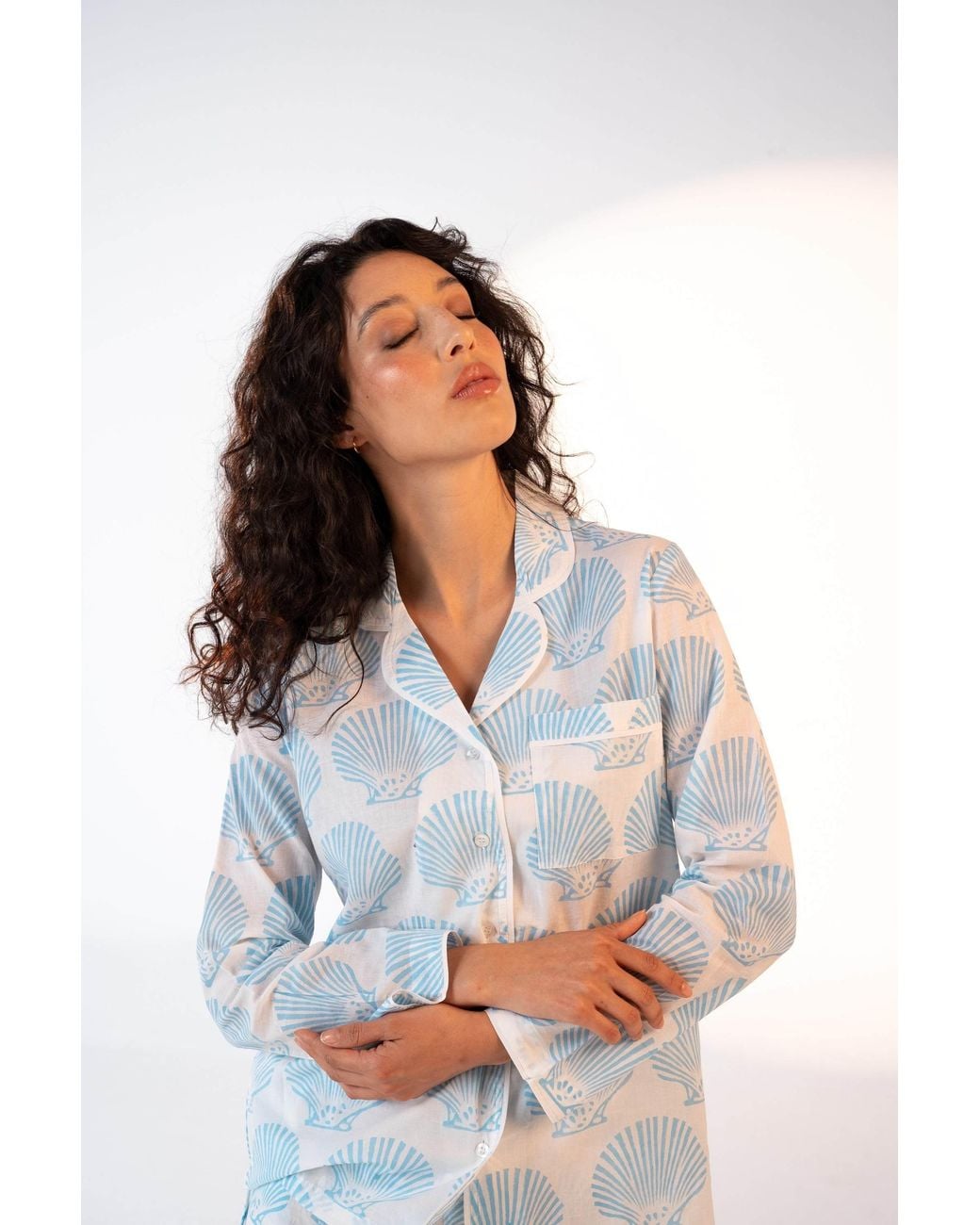 Carolina Benoit Blue Coastal Shell Block Print Short Pajama