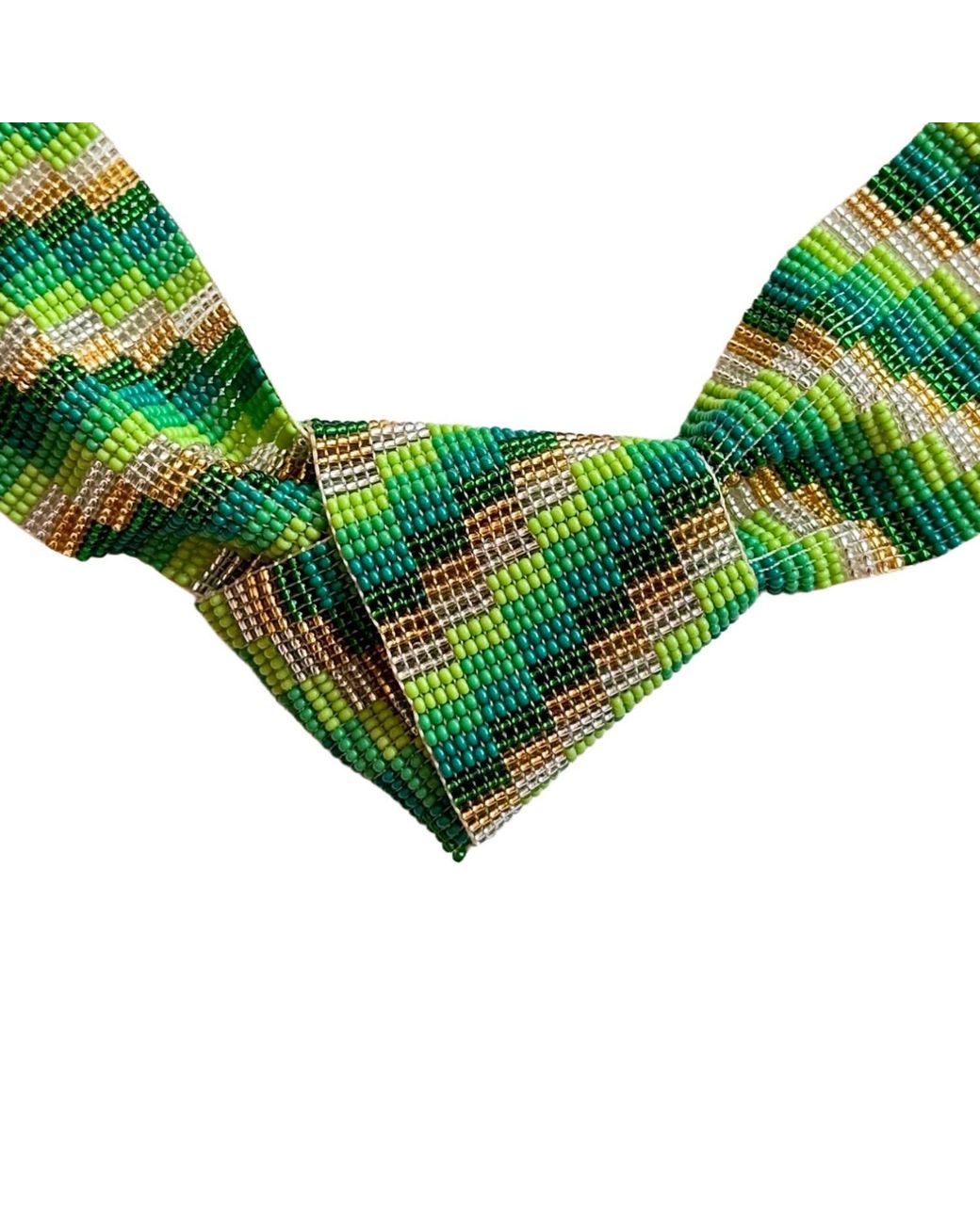 Iliana Arrazola Green Minimalist Deconstructed Necklace, Glass Beads, Beaded Jewelry