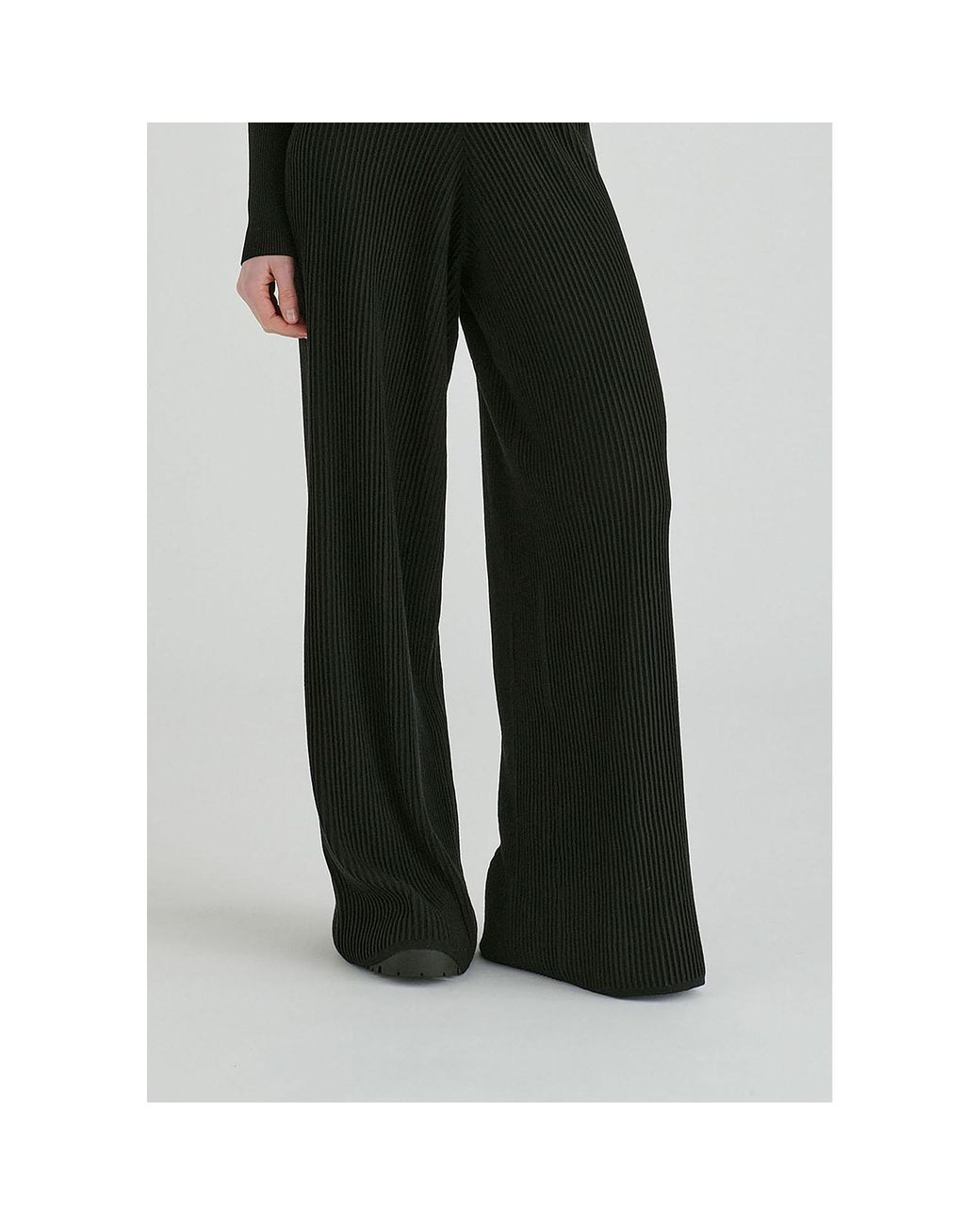 Paisie Black Ribbed Trousers With Wide Waistband