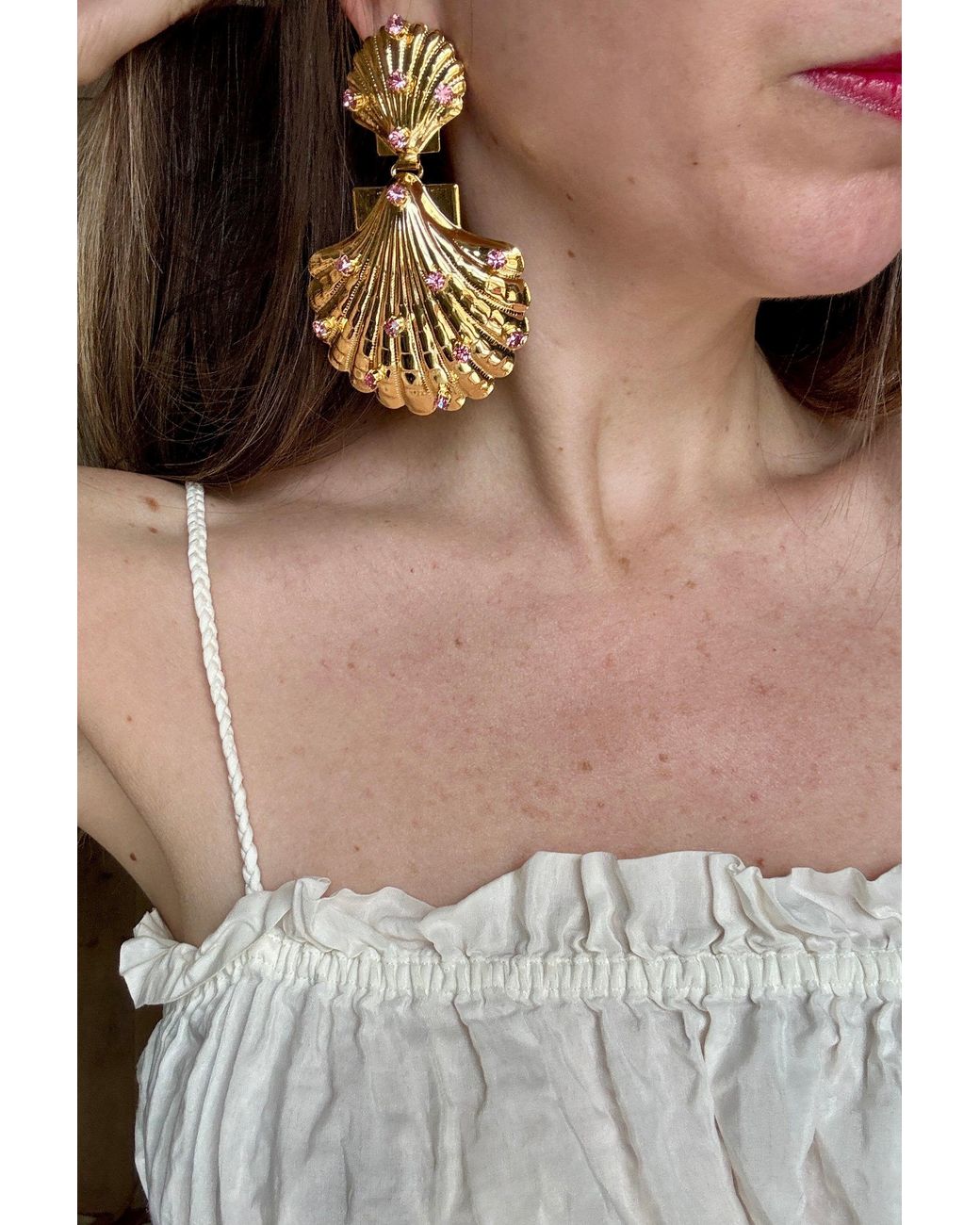 Laura Gray Metallic Crystal Shell Earrings
