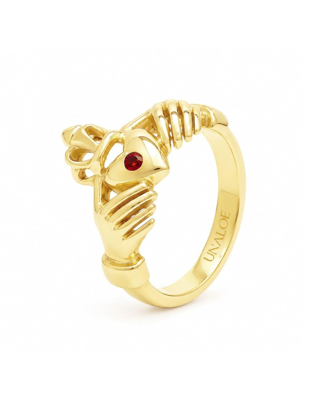Unaloe Metallic Ruby Heart With Hands Ring – -Plated Sterling