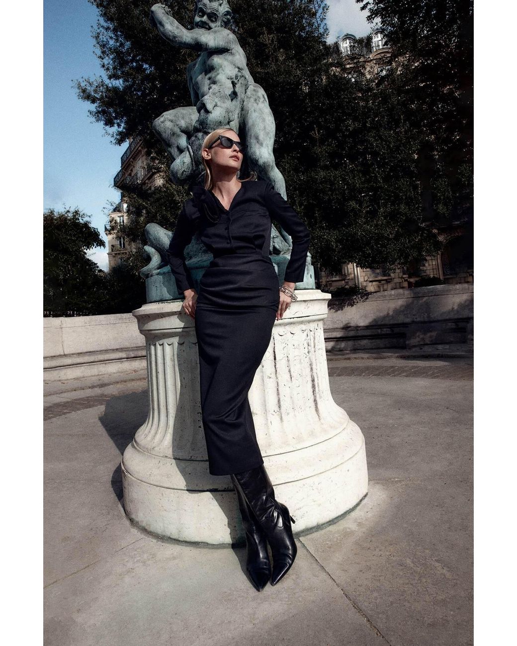 POST MERIDIEM Black Straight Maxi Skirt