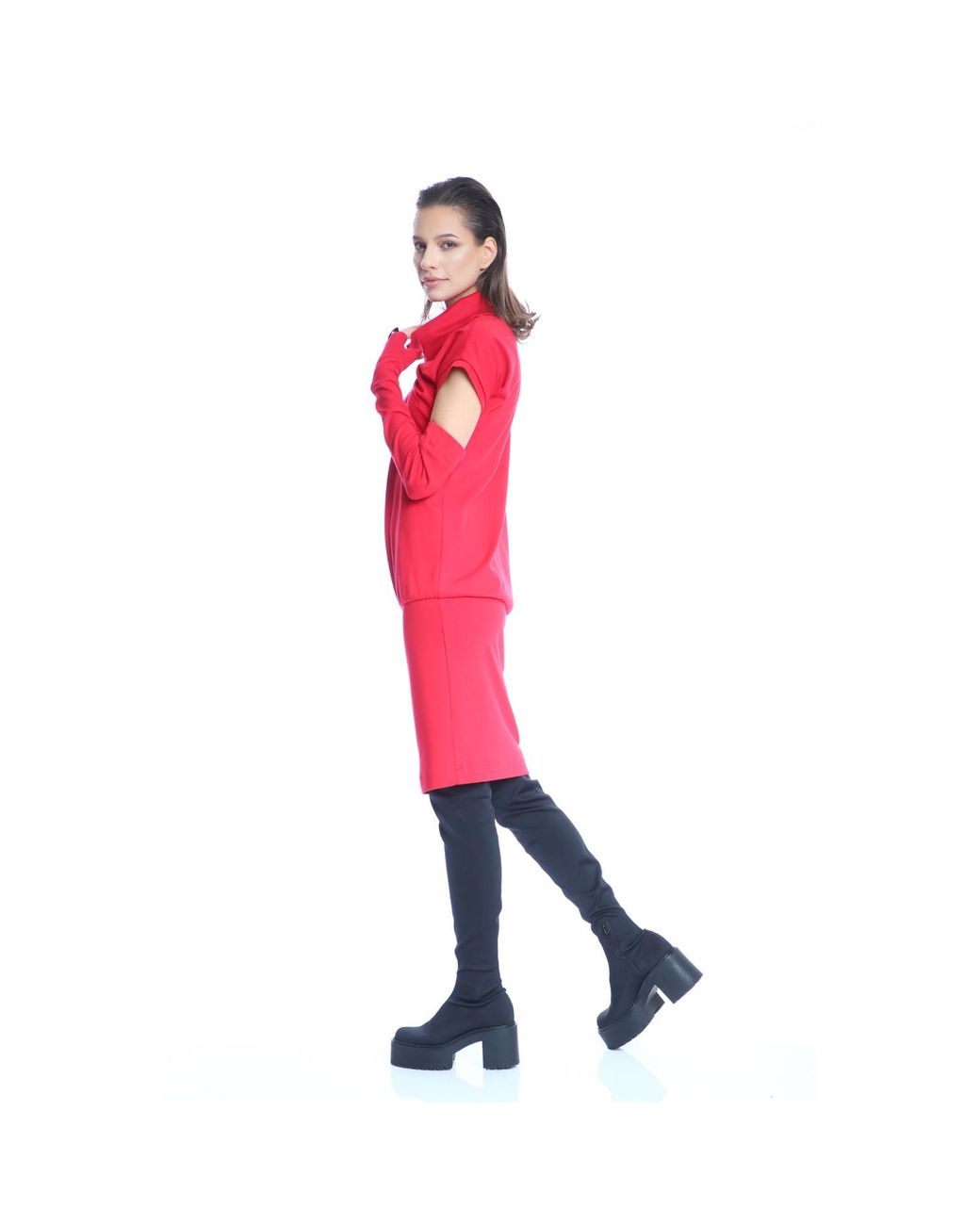 Silvia Serban Red Adjustable Length Dress & Gloves