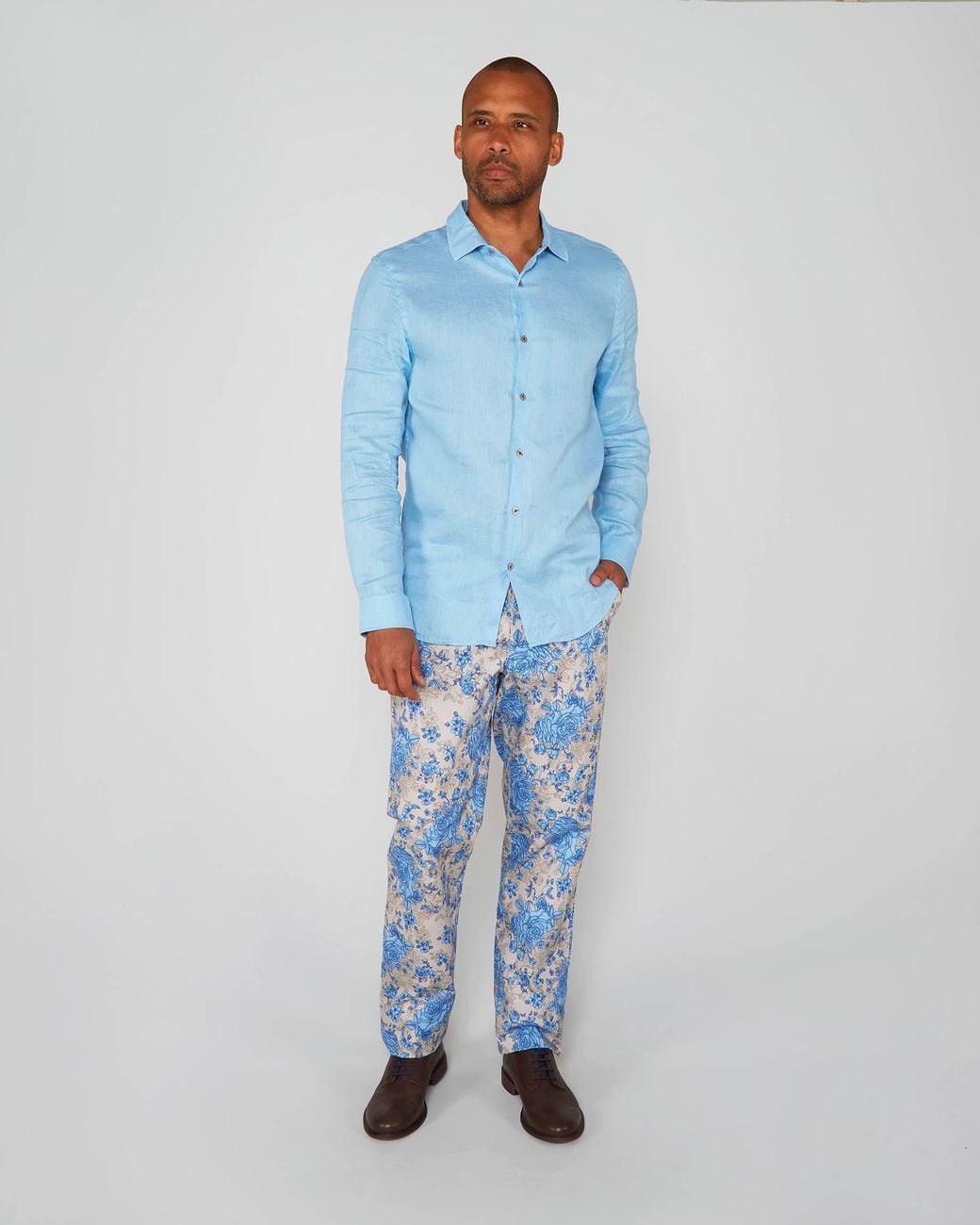 Lords of Harlech Blue Laurent Linen Shirt for men