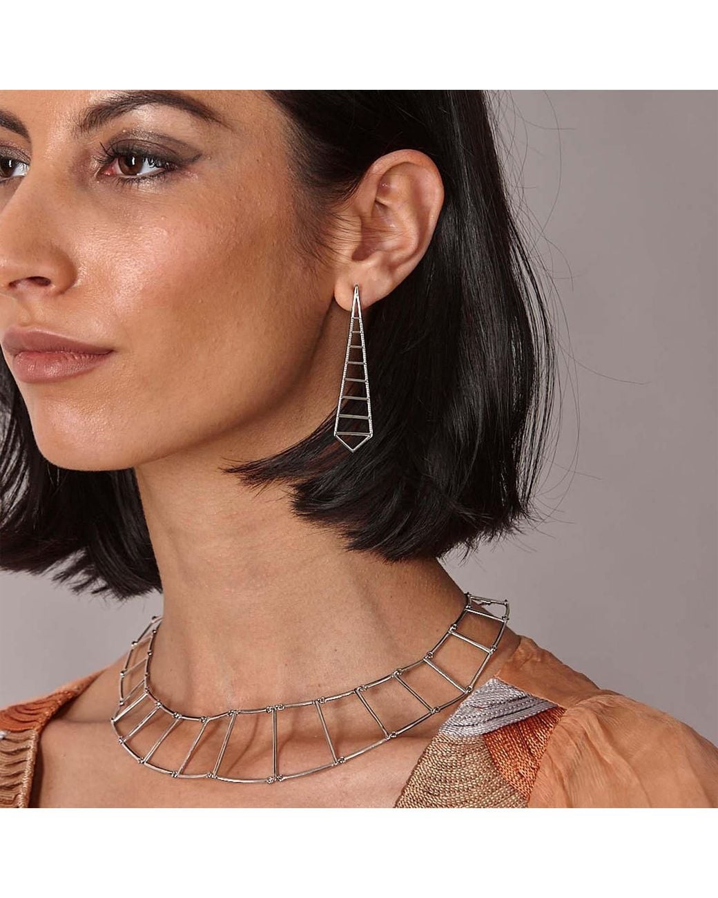 Lucy Quartermaine White Solid Sterling Egyptian Pyramid Earrings