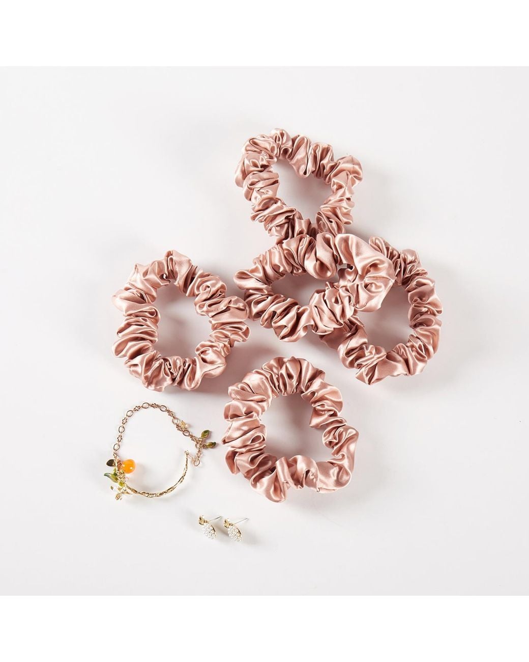 Soft Strokes Silk Pink Pure Mulberry Silk Mini Scrunchie Set Of Five