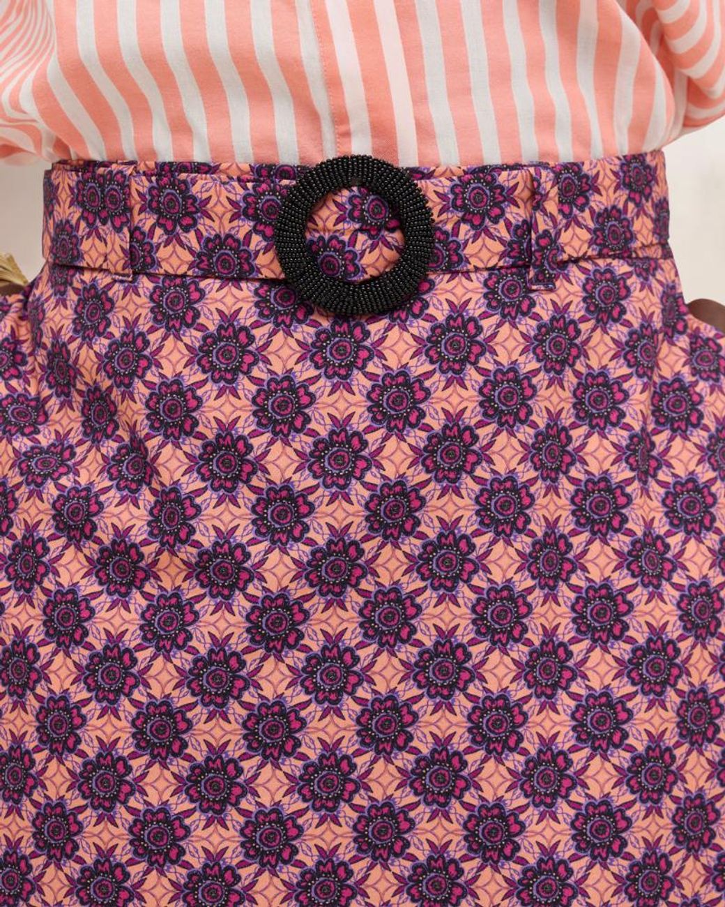 IN OUR NAME Purple Kipipiri Printed Coral Midi Skirt With Beaded Buckle