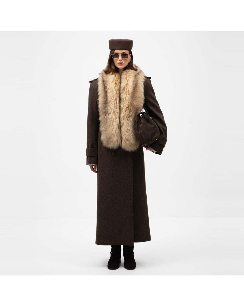 Mandragora Brown Double Breasted Wool Coat With Belt Rove