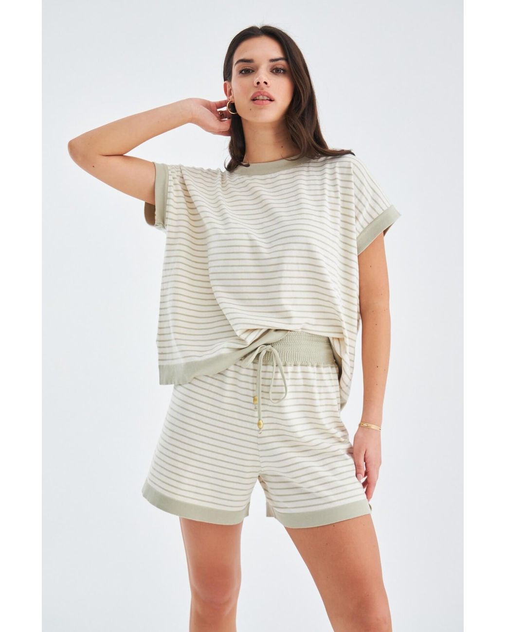 Peraluna Gray Vera Knitted Blouse & Shorts Matching Set