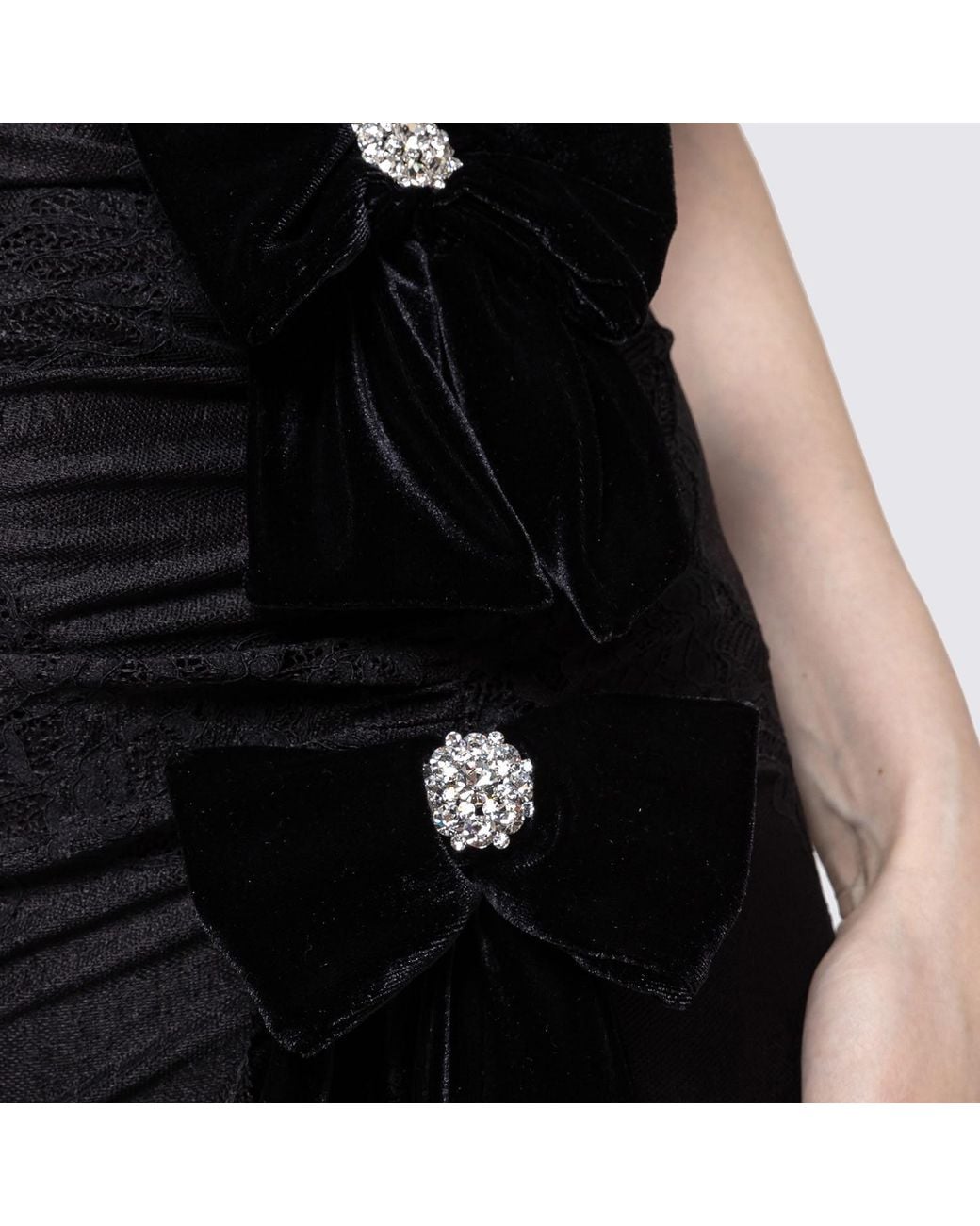 Nissa Black Bow-Detail Lace Maxi Dress