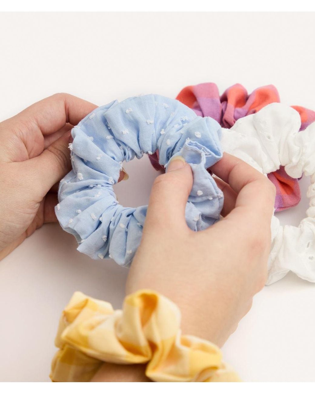 Cafide Pink Vichy Check Scrunchie Hair Tie, Noa
