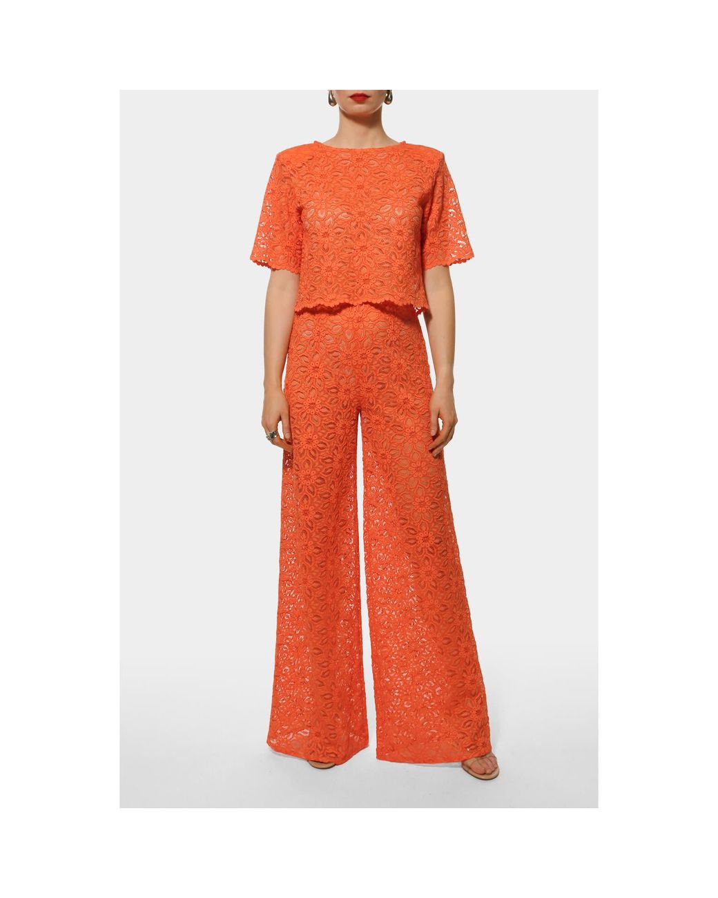 AGGI by HALEWSKI Orange Fibi Sun Lace Top Blouse