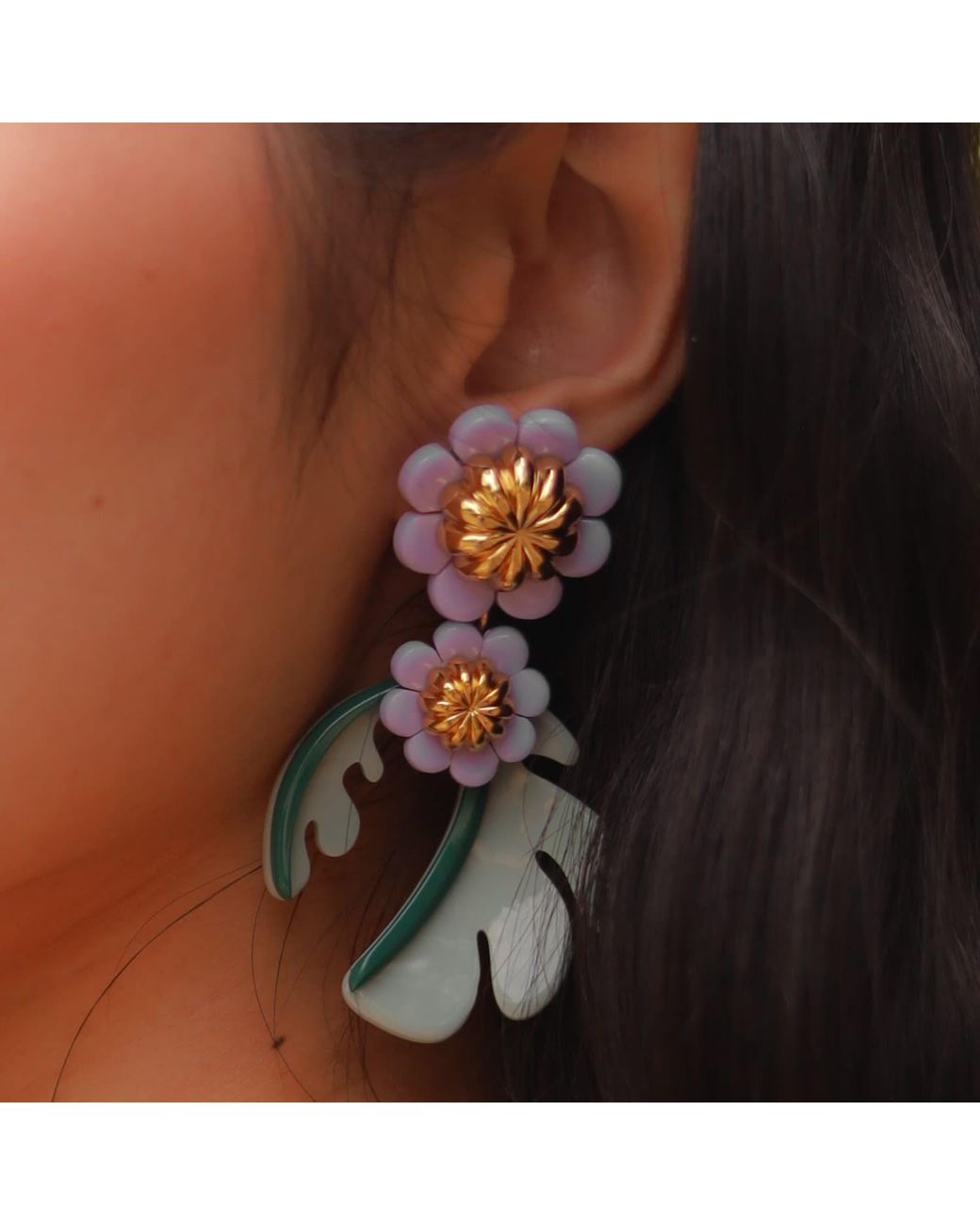 Gissa Bicalho Metallic Neutrals Handmade Acrylic Earring Cosmos Flower Caramel