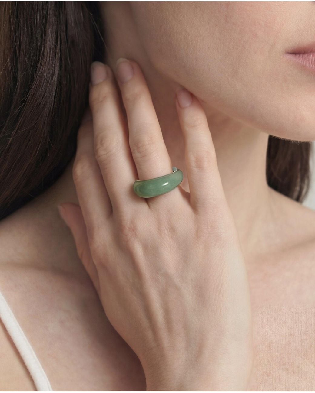 seree Green Thin Dome Jade- Aventurine Signet Ring