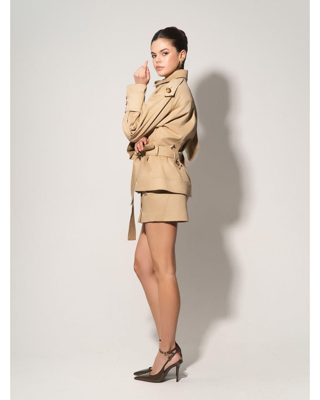 Tia Dorraine Natural Button Front Mini Skirt