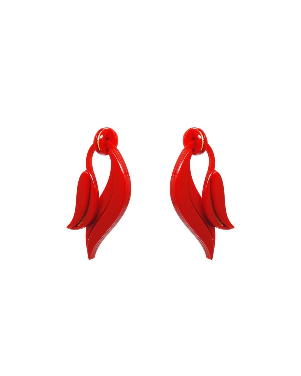 Gissa Bicalho Red Acrylic Handmade Earring Leaf Deco