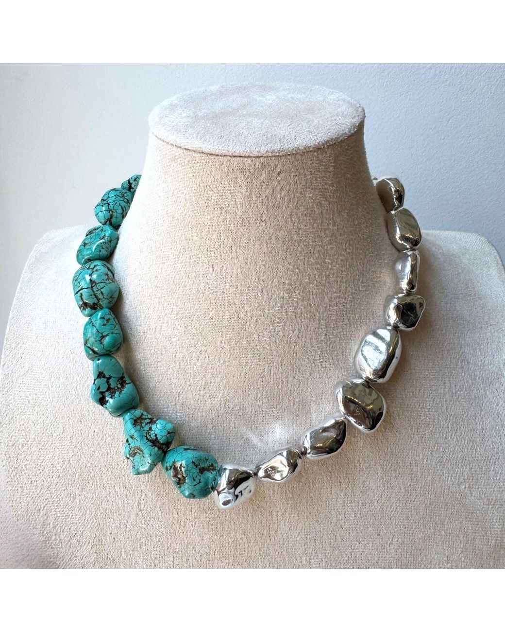 Rare Matters Jewelry Blue Bold Chunky Sterling & Natural Nugget Statement Necklace