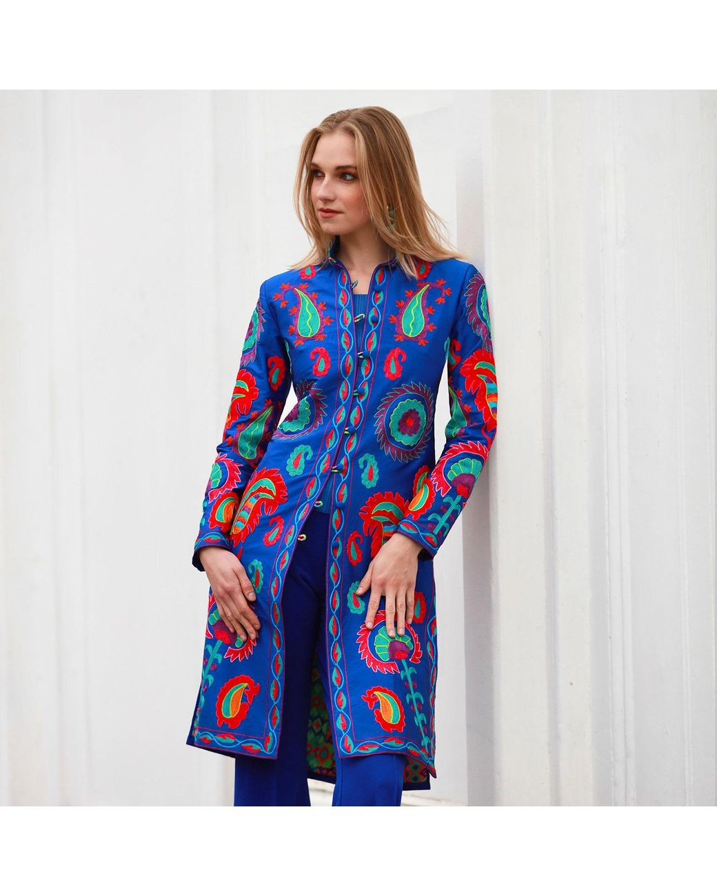 Beatrice von Tresckow Blue Royal Samarkand Nehru Jacket