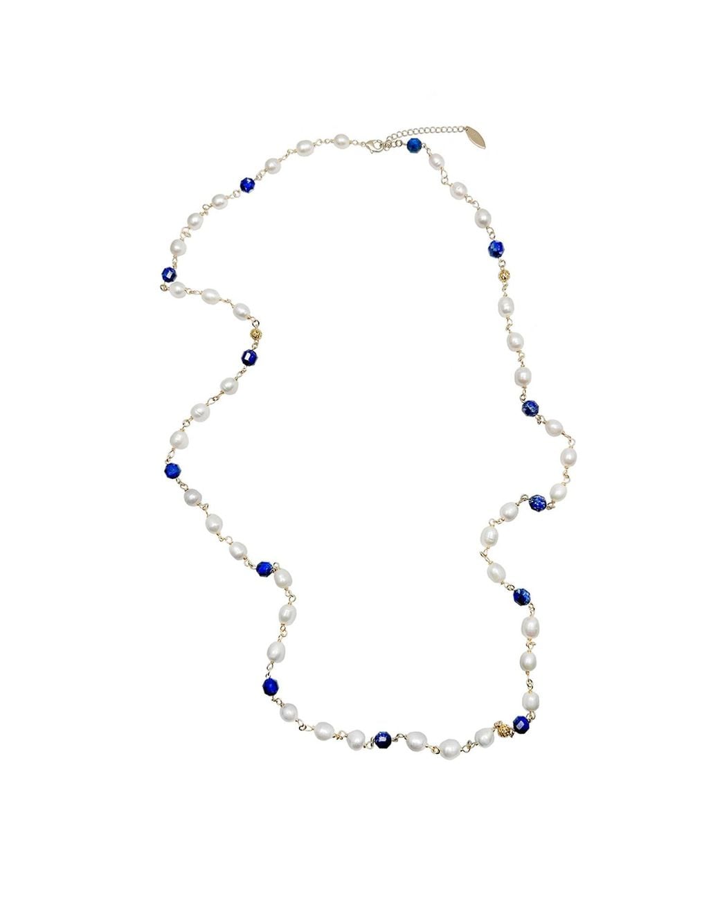 Farra Metallic Freshwater Pearls With Lapis Multi-Way Necklace
