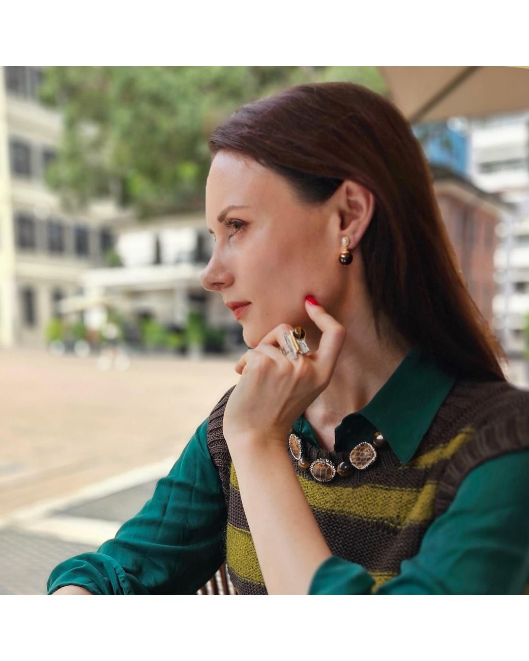 Farra Metallic Tiger Eye With Pearl Clip-On Earrings