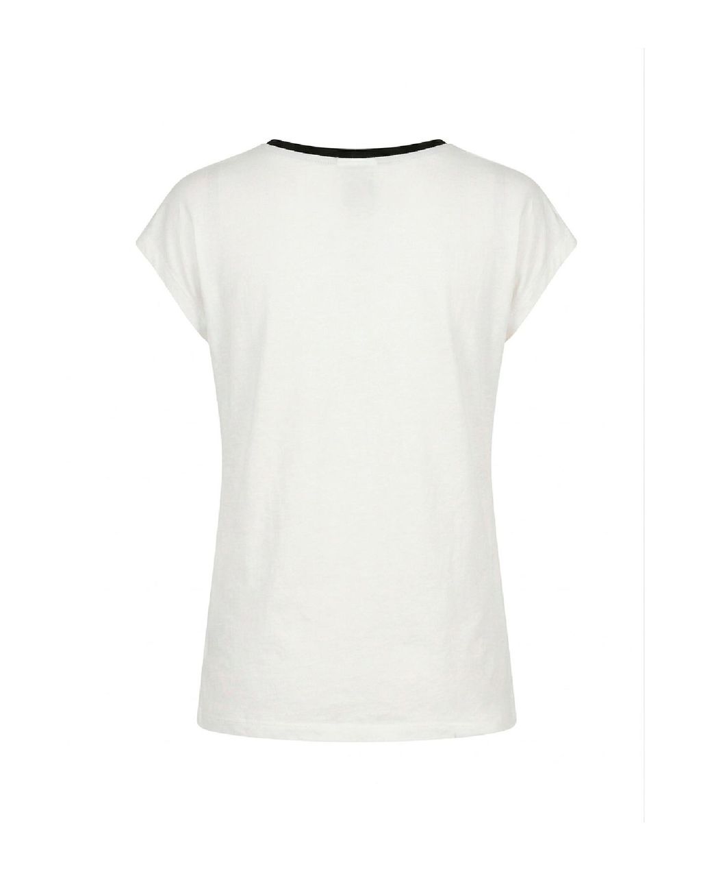 Conquista White Artistic Print Cap-Sleeve Top With Contrast Trim