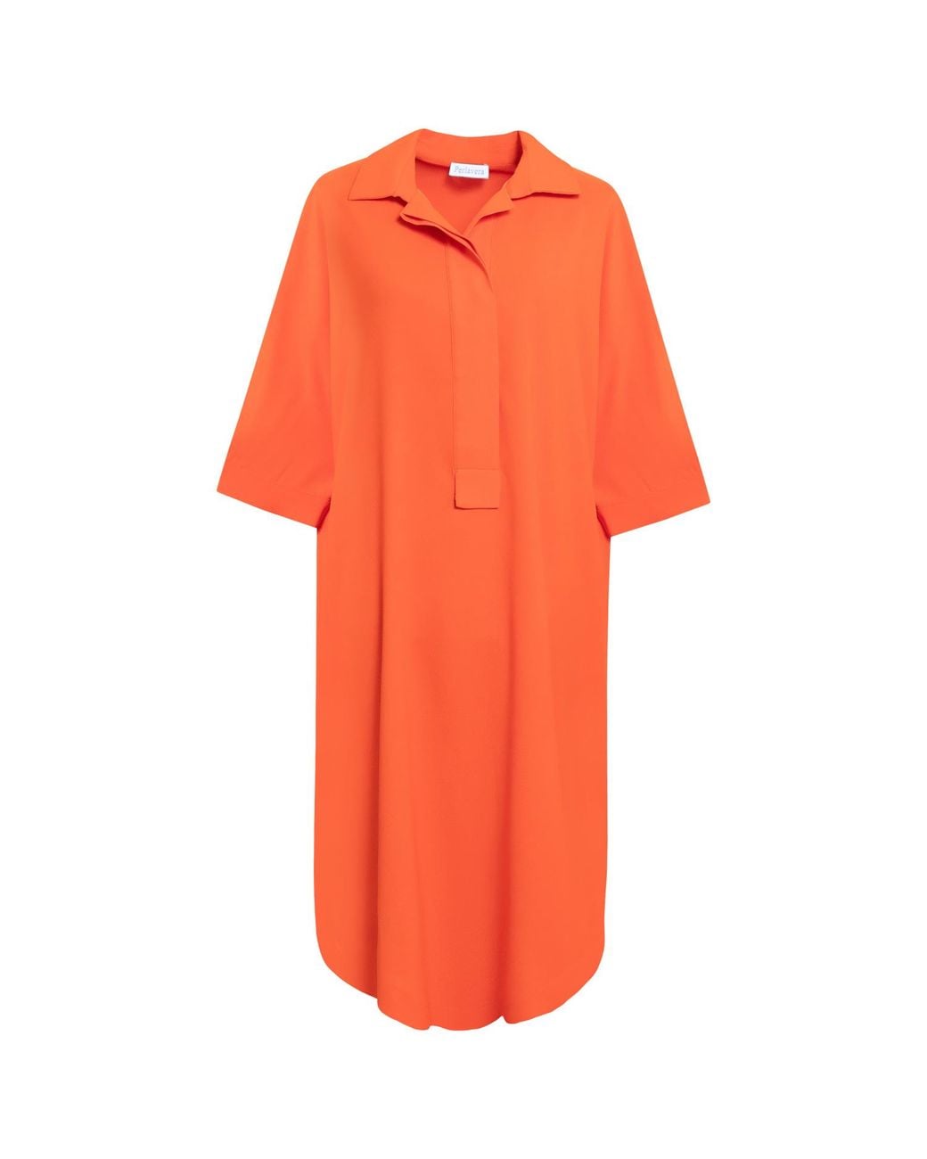 Perlavera Orange Dina Hidden Placket Three Quarter Sleeve Dress
